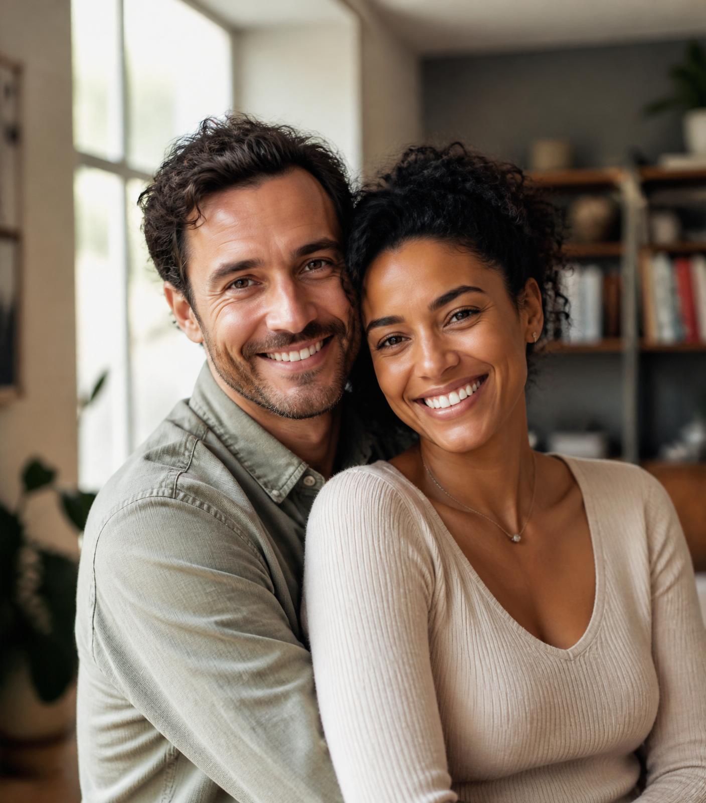 A warm, connected couple sharing a genuine moment together